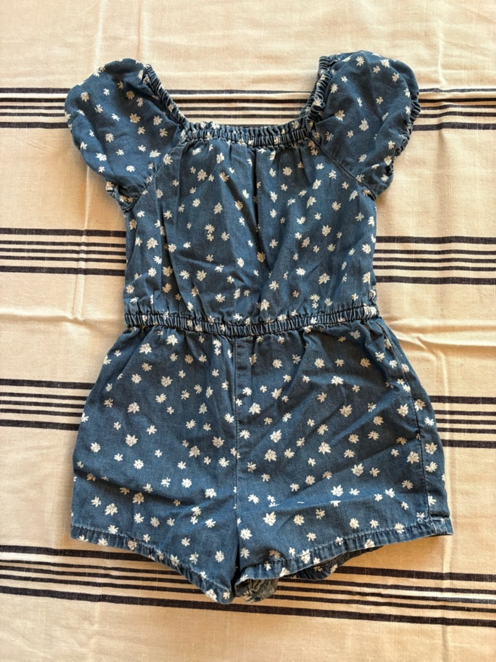 GAP Navy Floral Denim-Effect Girls Romper